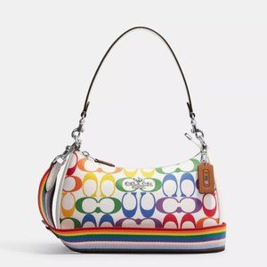 NWT COACH CA176 Teri Shoulder Crossbody Bag Rainbow Signature Canvas & Leather